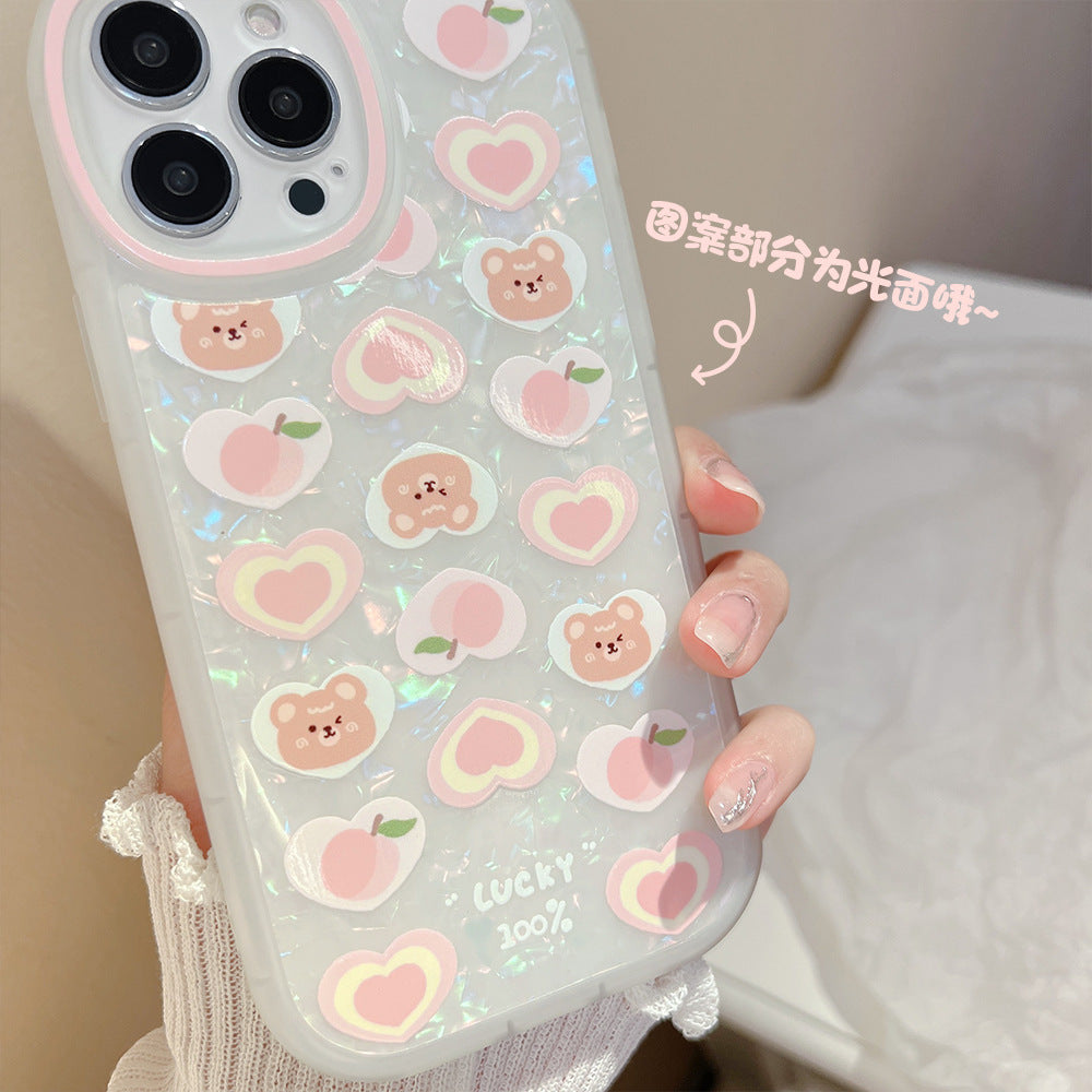 Peach Love Bear Pearl Chain Phone Case